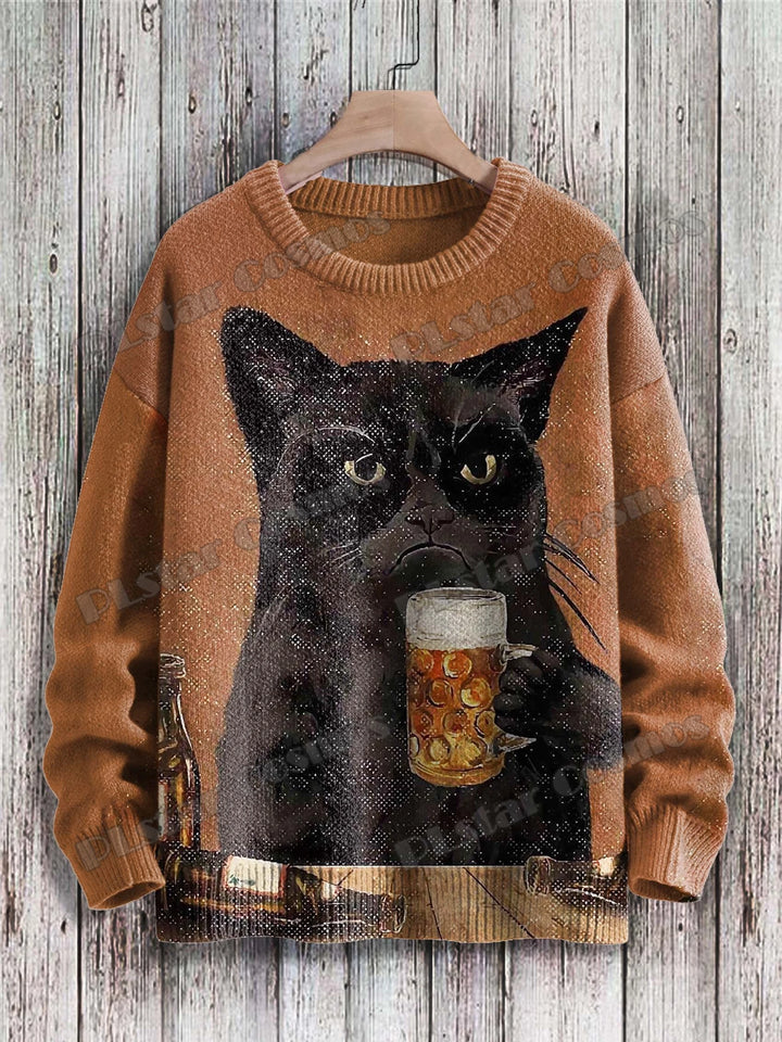 Aurora | All-Over Cat Art Knit Pullover