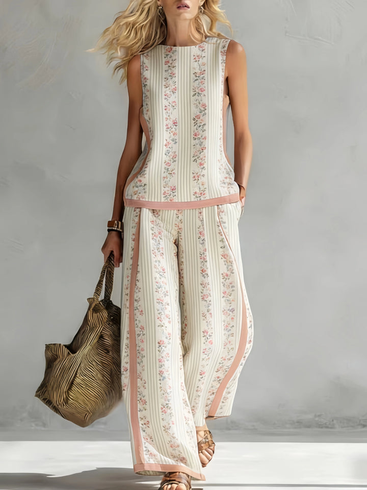 Margot | Retro Print Sleeveless Top & Trouser Set