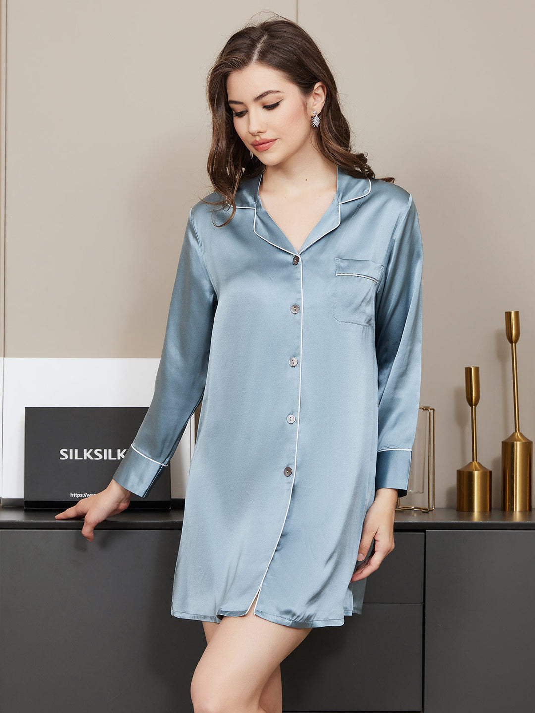 Leila | Button-Up Silk Nightshirt