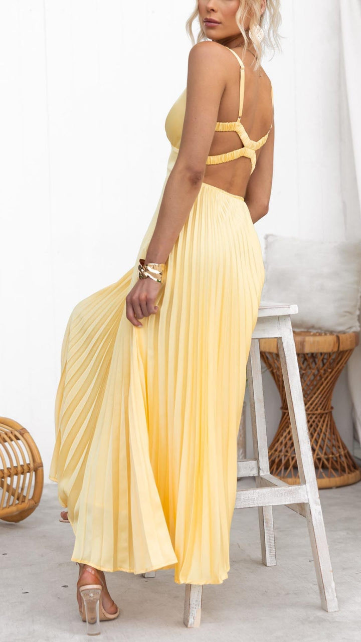 Rosalind™ | Women's Wedding Guest Pleated V-Neck Maxi Dress Evening
