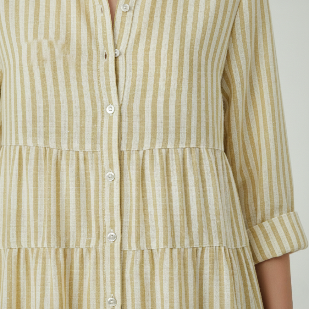 Shirt Dress Striped Button Front Midi Womens