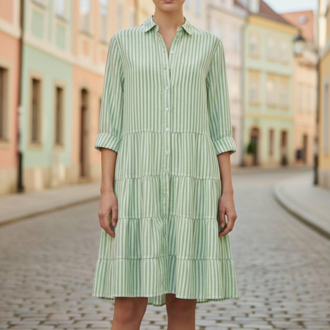 Shirt Dress Striped Button Front Midi Womens