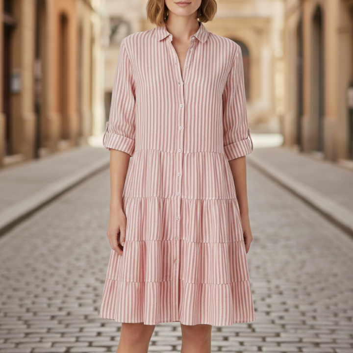 Shirt Dress Striped Button Front Midi Womens