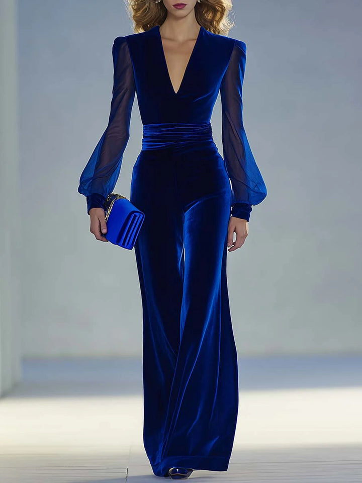 Trisha™ | Elegant Suede V-Neck Jumpsuit