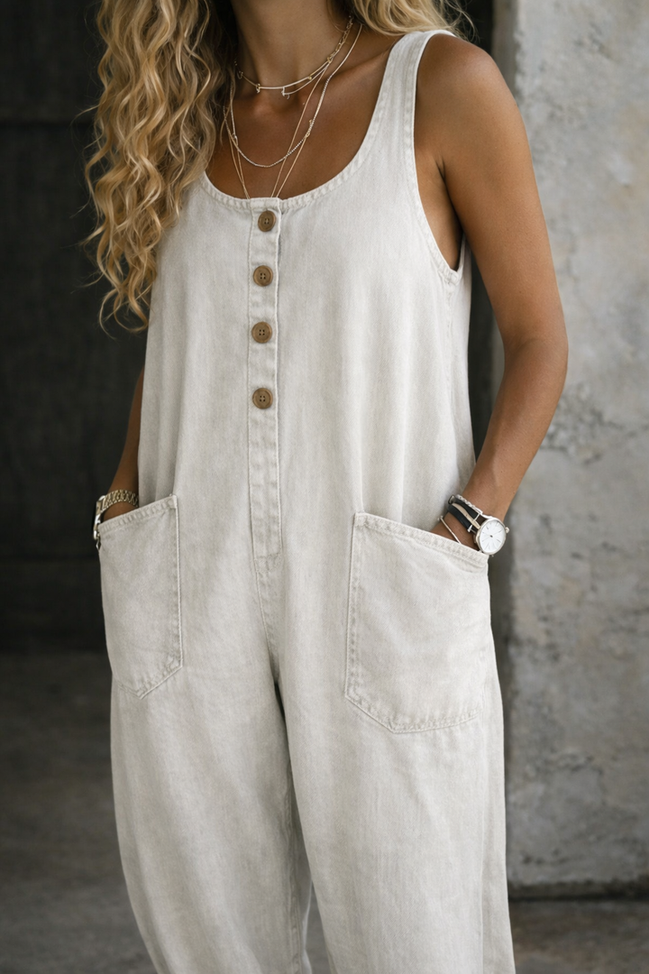 Salome | Cotton Denim Jumpsuit with Vintage Wash
