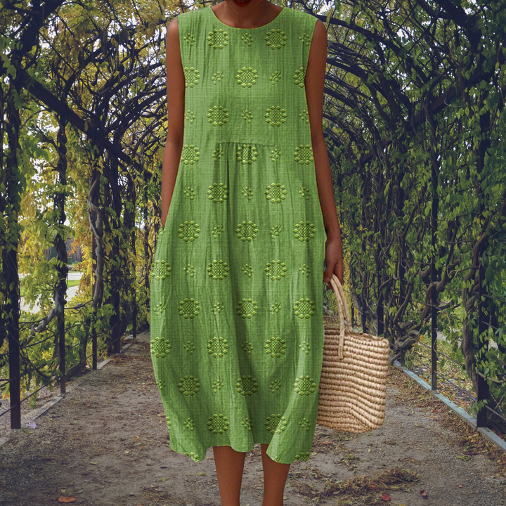 Camille | Textured Floral Sleeveless A-Line Midi Dress