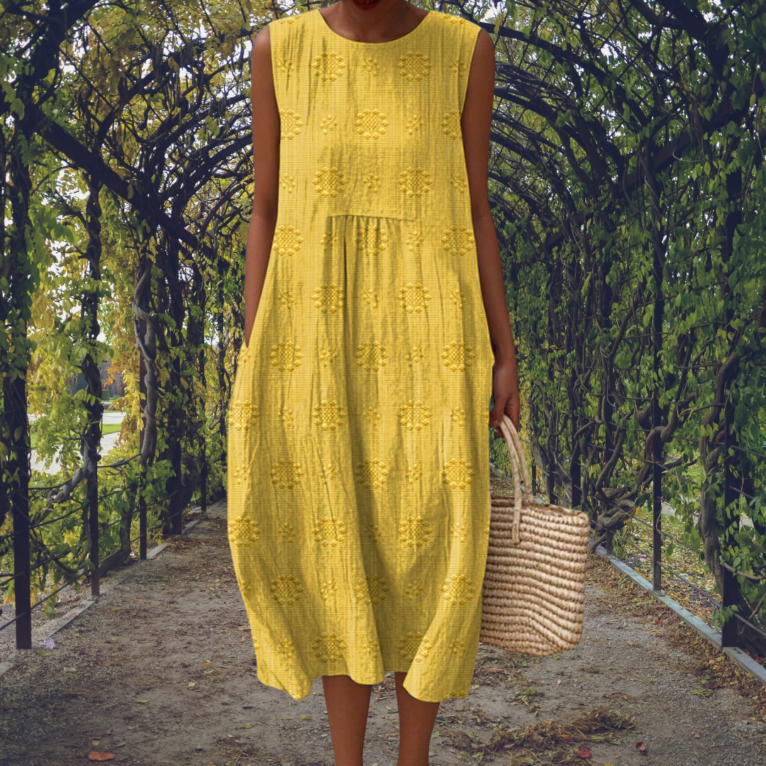 Camille | Textured Floral Sleeveless A-Line Midi Dress