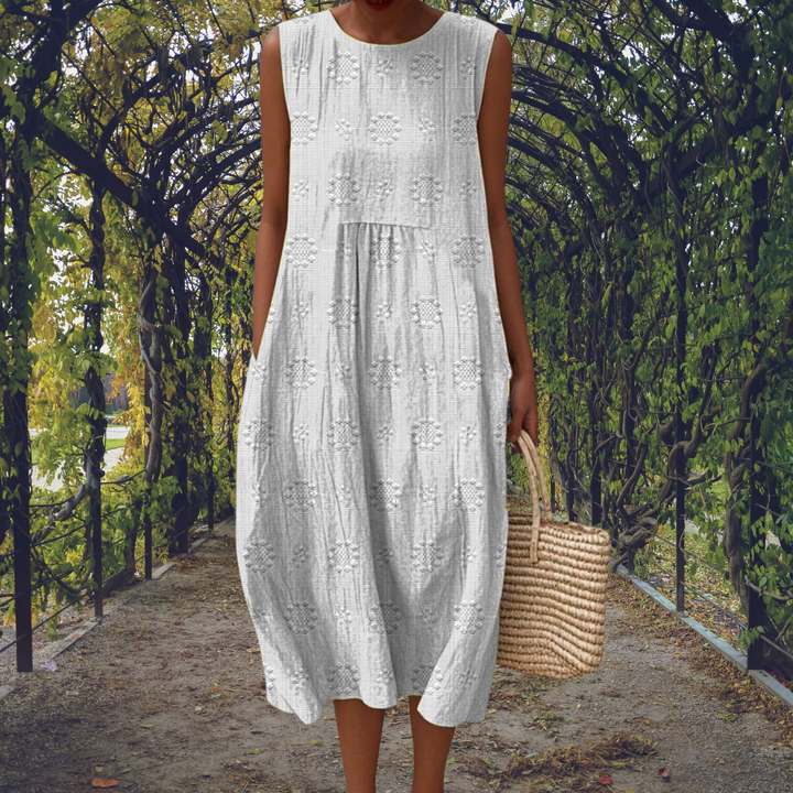 Camille | Textured Floral Sleeveless A-Line Midi Dress