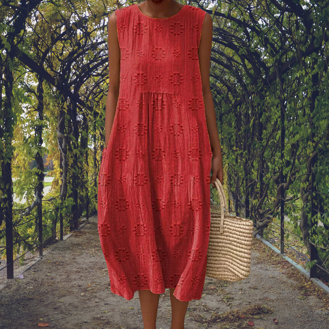 Camille | Textured Floral Sleeveless A-Line Midi Dress