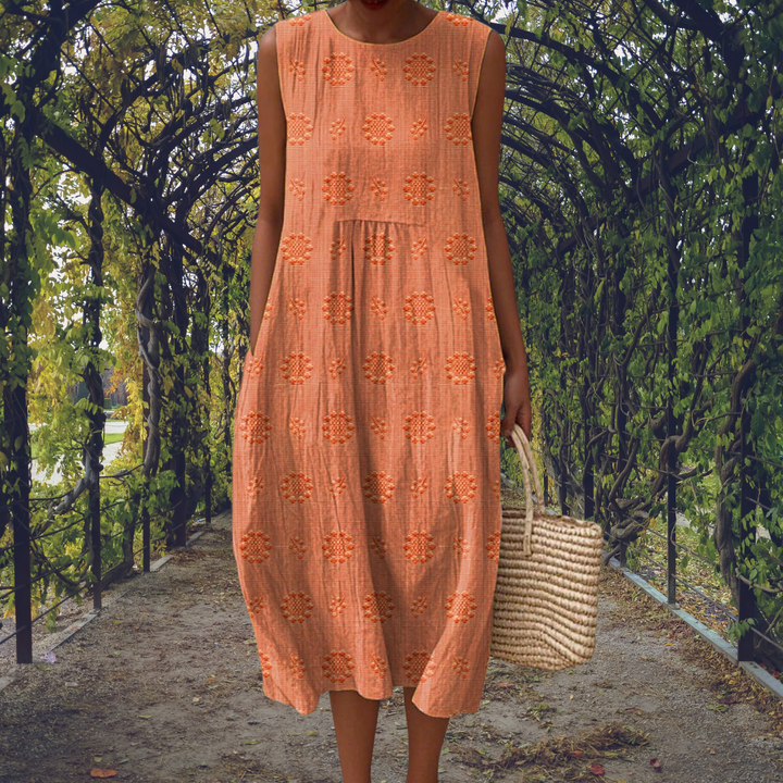 Camille | Textured Floral Sleeveless A-Line Midi Dress