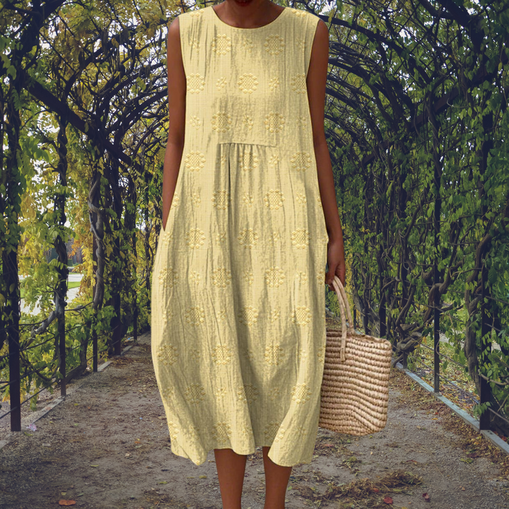 Camille | Textured Floral Sleeveless A-Line Midi Dress