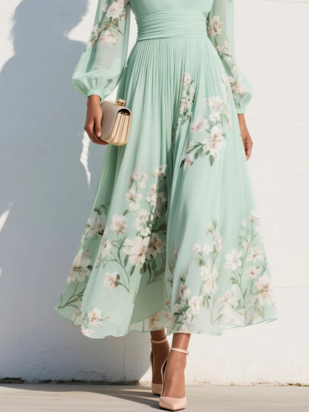 Evie | Light Green Floral Midi Dress