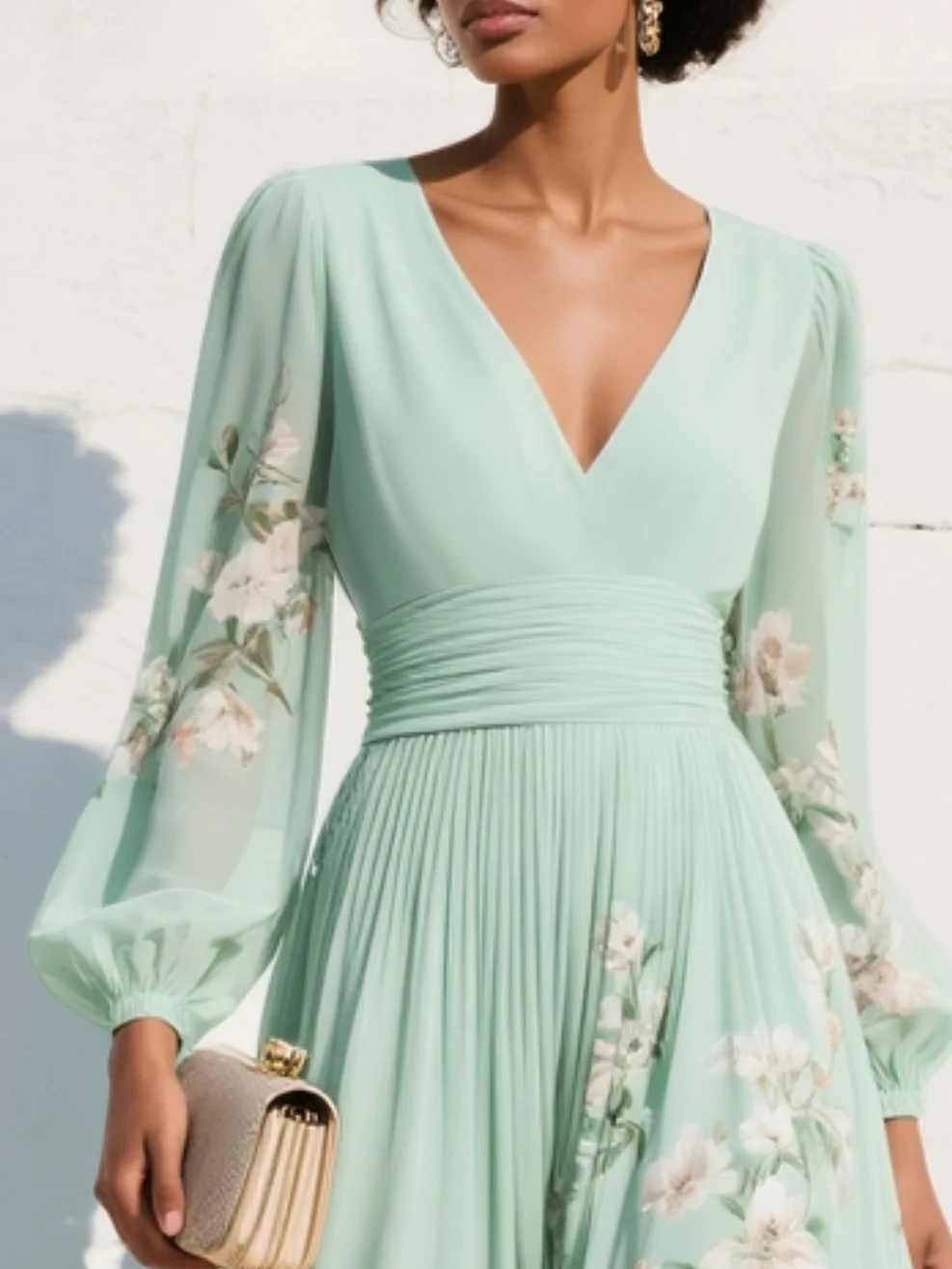 Evie | Light Green Floral Midi Dress