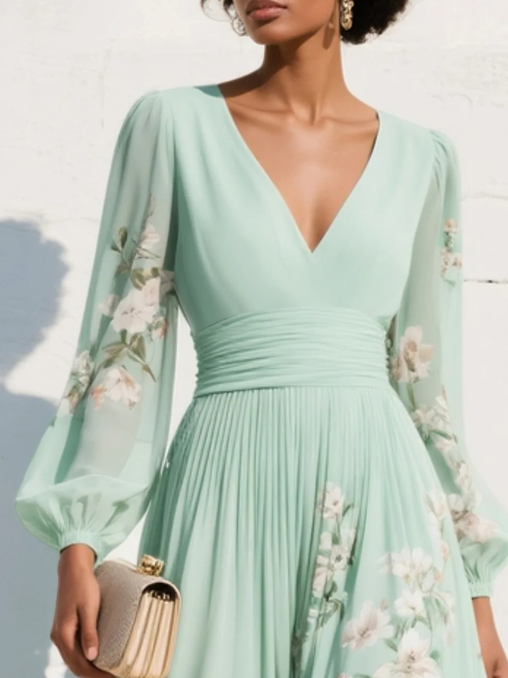 Evie | Light Green Floral Midi Dress