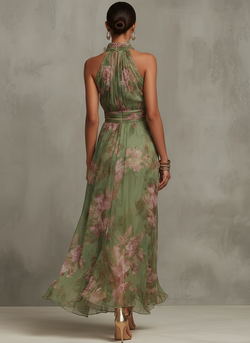 Livia | Elegant Maxi Halter Floral Dress