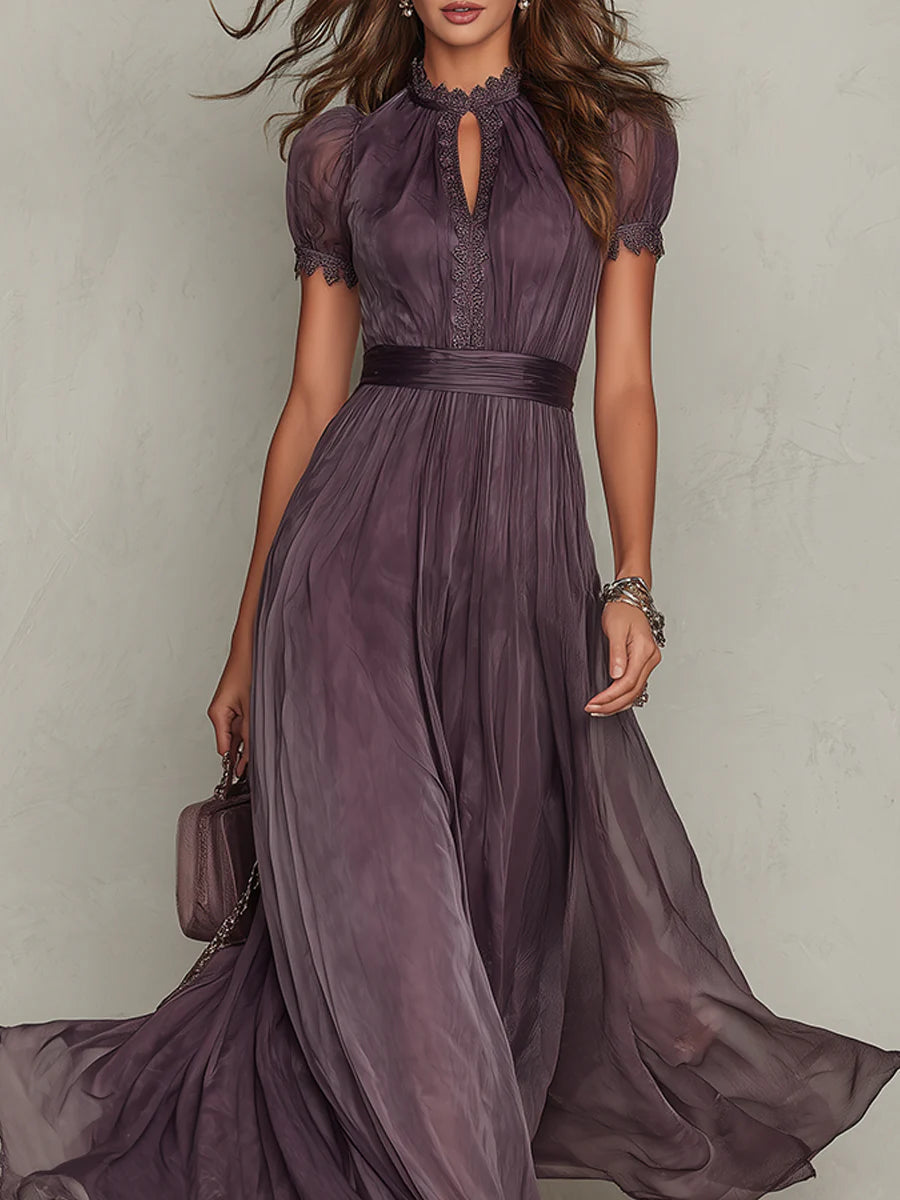 Flavia - Long violet dress with keyhole neckline for Women