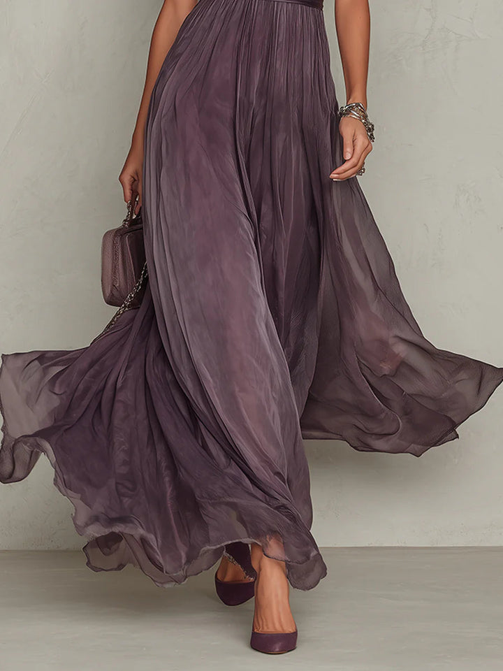 Flavia - Long violet dress with keyhole neckline for Women