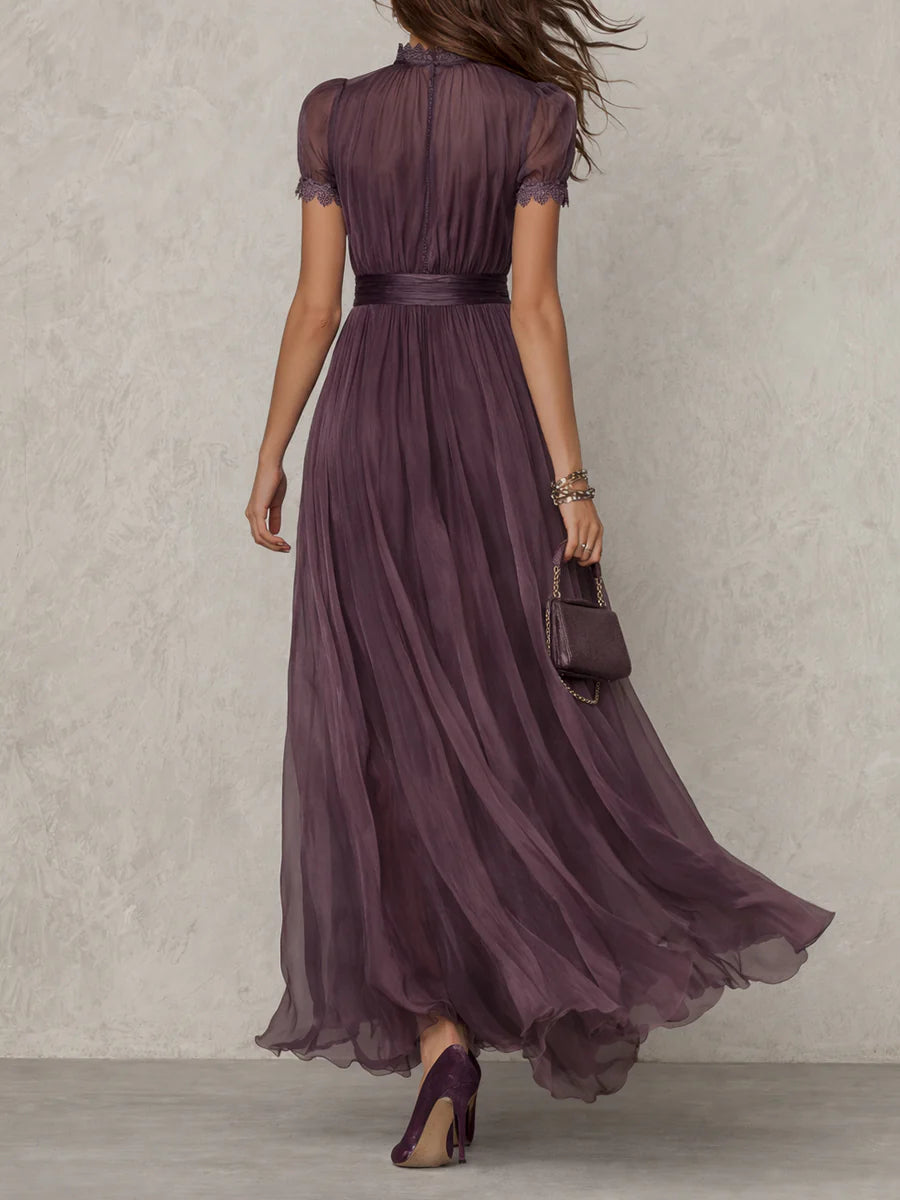 Flavia - Long violet dress with keyhole neckline for Women