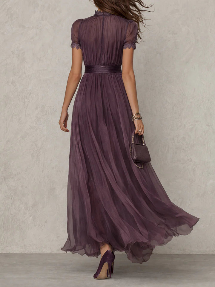 Flavia - Long violet dress with keyhole neckline for Women