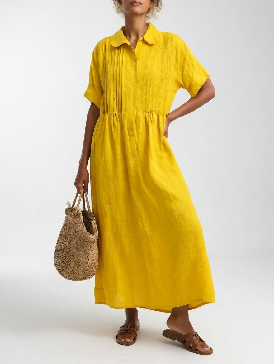 Lysandra flowing cotton shirt dress - Yellow