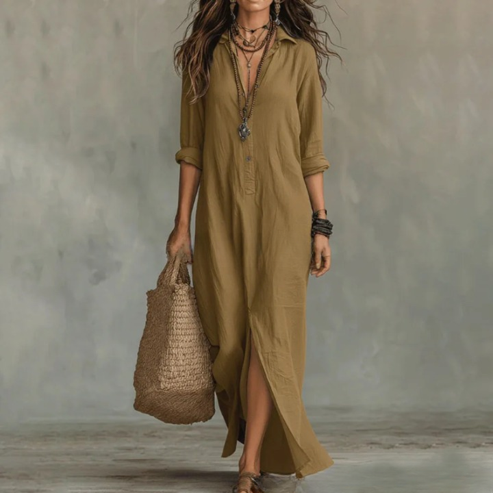 Agnes™ | Elegant Long Linen Shirt Dress