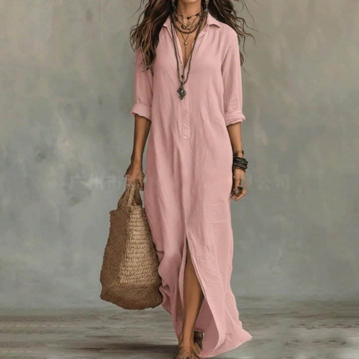 Agnes™ | Elegant Long Linen Shirt Dress