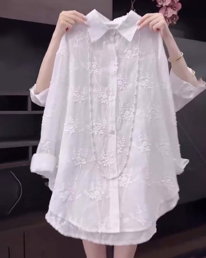 Annalise™ | Floral Solid Color Shirt with Dropped Shoulders