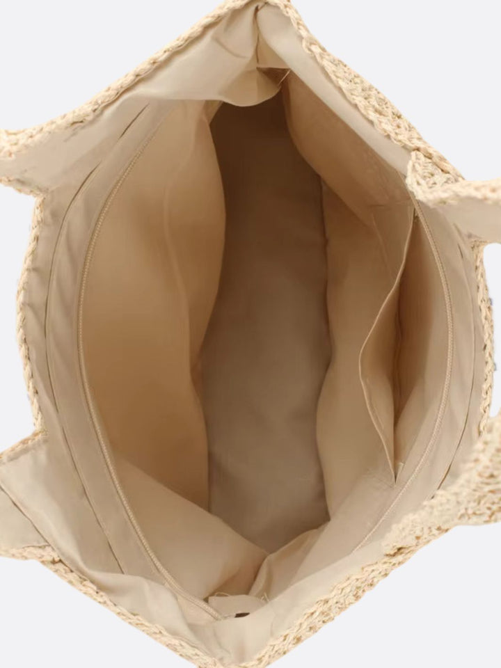Nora | Crocheted Large Straw Bag with Double Shoulder Straps