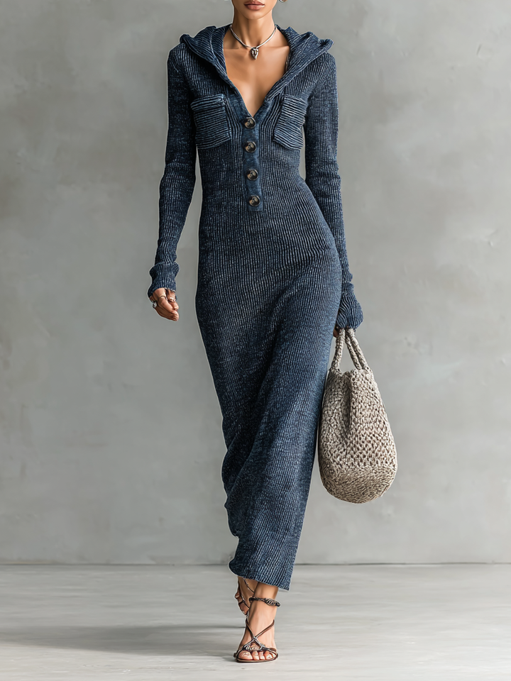 Ellie | Slim-fit Hooded Knitted Maxi