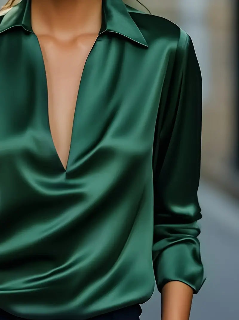 Eva™ | Premium V-Neck Satin Blouse