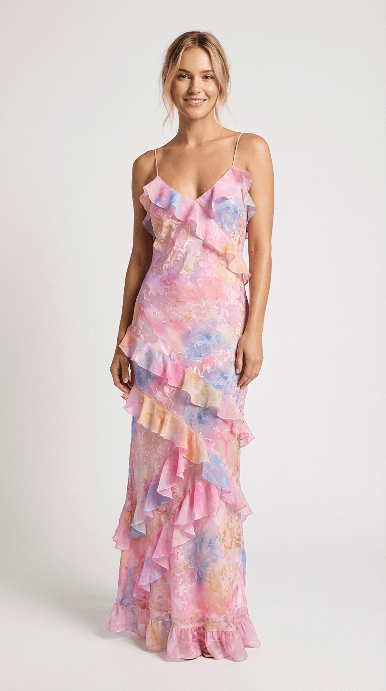 Ella Pastel Long Dress with Ruffles