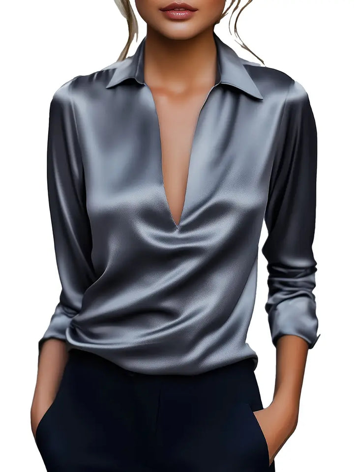 Eva™ | Premium V-Neck Satin Blouse