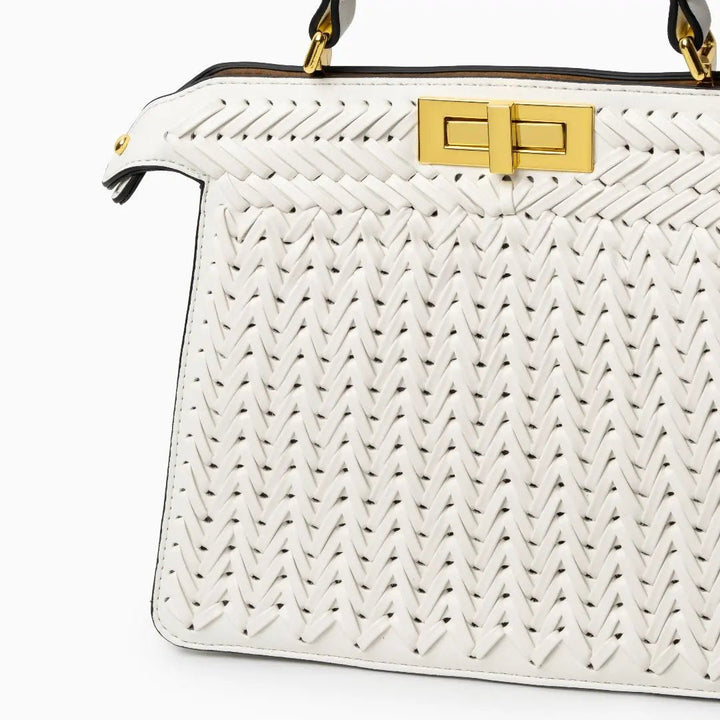 Estelle | Elegant Woven Handbag with Twist Lock & Gold Details