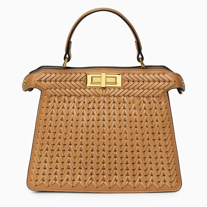 Estelle | Elegant Woven Handbag with Twist Lock & Gold Details