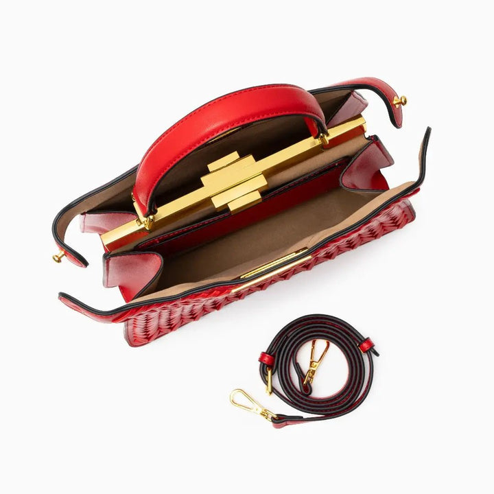 Estelle | Elegant Woven Handbag with Twist Lock & Gold Details