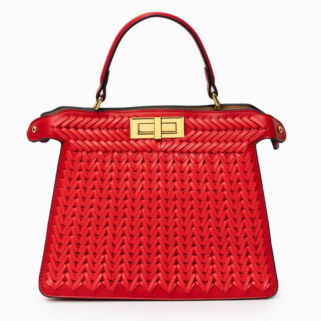 Estelle | Elegant Woven Handbag with Twist Lock & Gold Details