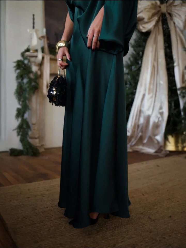 Alfy™ - Convertible Top with Draping and Maxi-Length A-Line Skirt