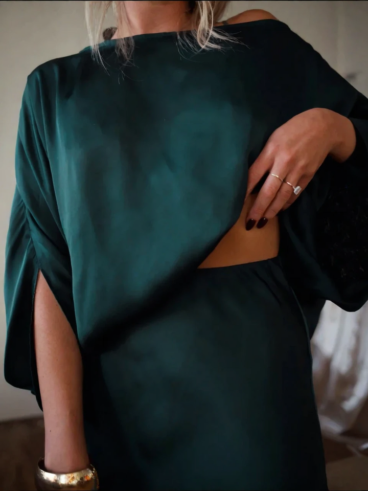 Alfy™ - Convertible Top with Draping and Maxi-Length A-Line Skirt