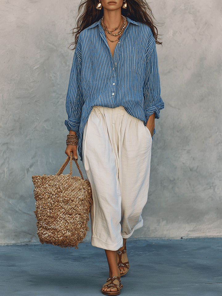 Penelope | Bohemian Blue Stripe Airy Shirt