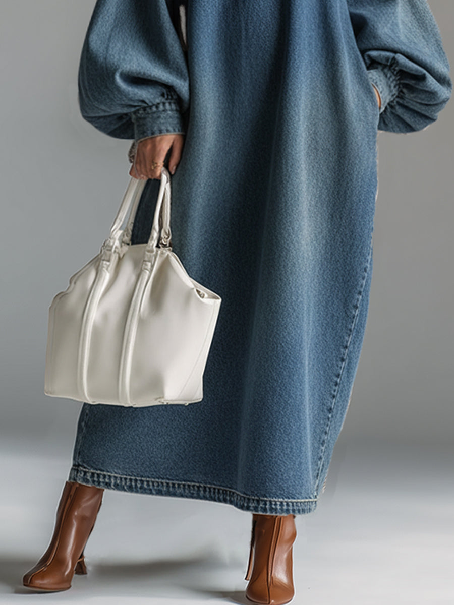 Blue Denim Button-Down Maxi Dress