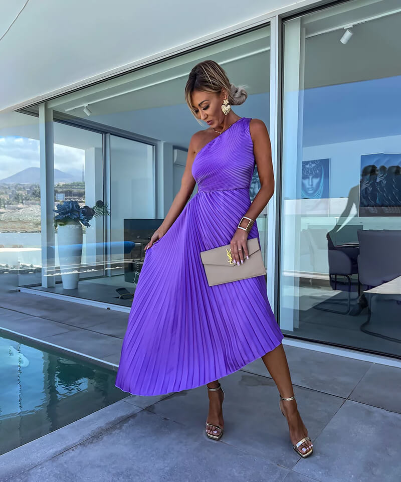 Peony™ | Women's Wedding Guest One Shoulder Asymmetric Midi Dress Evening