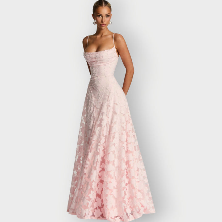 Maevira | Elegant Strapless Floral Evening Velvet Gown