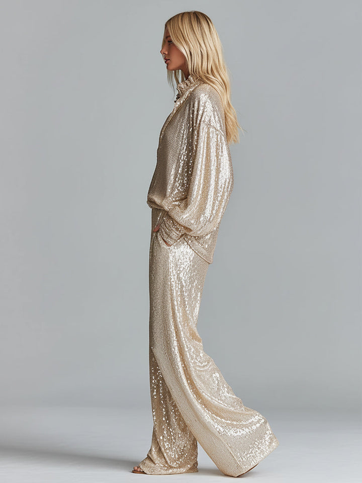 Pam | Gold Glamorous Sequin Collared