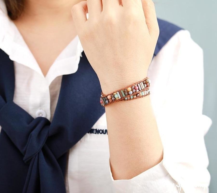 Ruth | Handmade Boho Crystal Leather Wrap