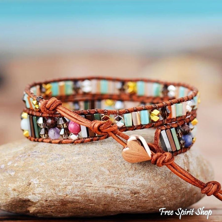 Ruth | Handmade Boho Crystal Leather Wrap