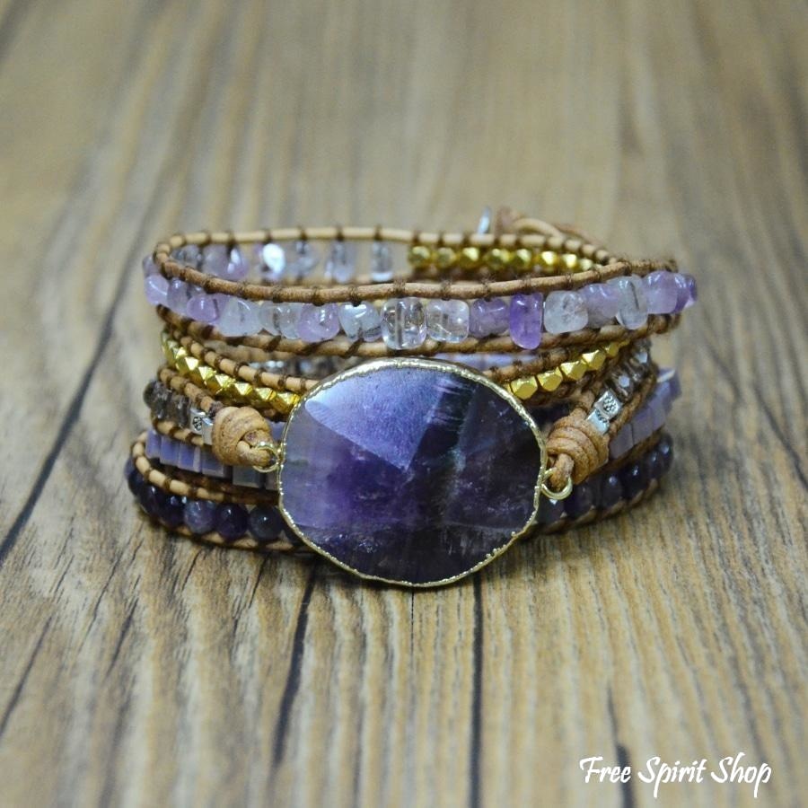 Cass | Handmade Natural Amethyst Gemstone Leather