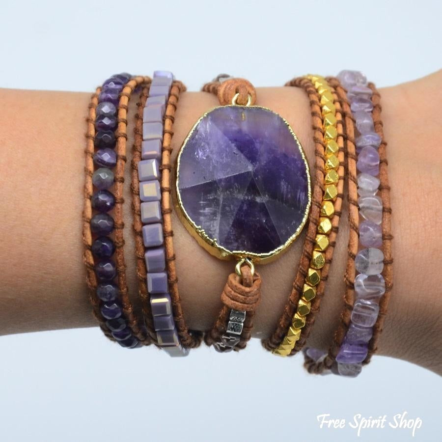 Cass | Handmade Natural Amethyst Gemstone Leather