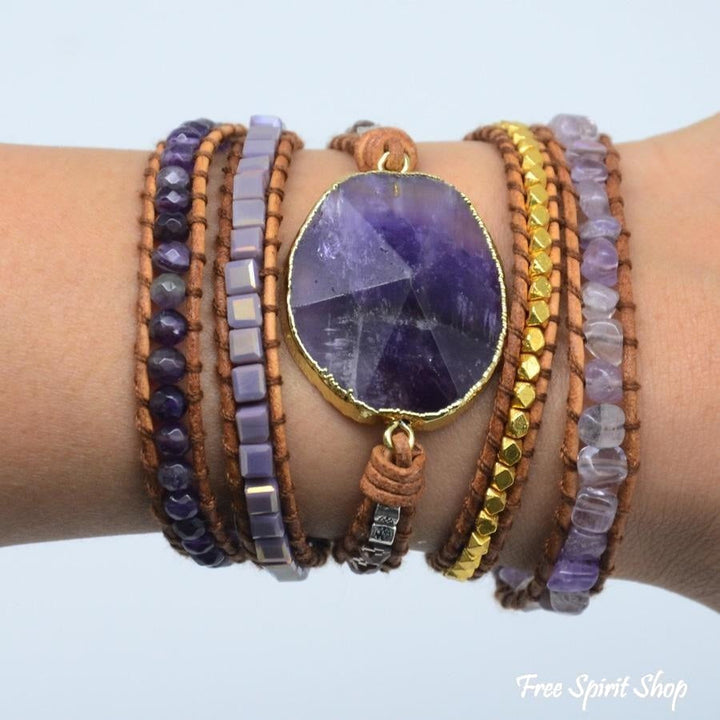 Cass | Handmade Natural Amethyst Gemstone Leather