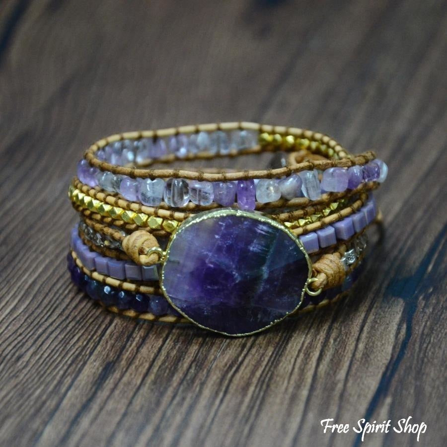 Cass | Handmade Natural Amethyst Gemstone Leather