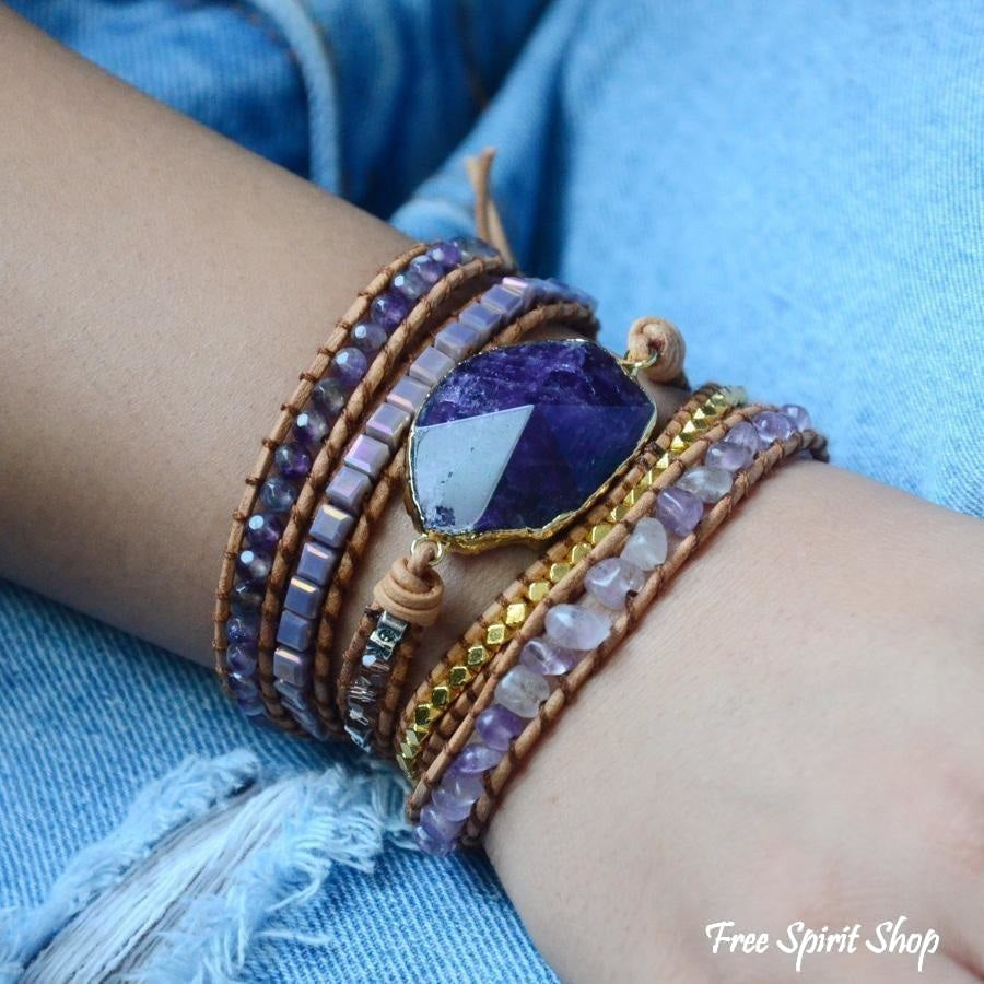 Cass | Handmade Natural Amethyst Gemstone Leather